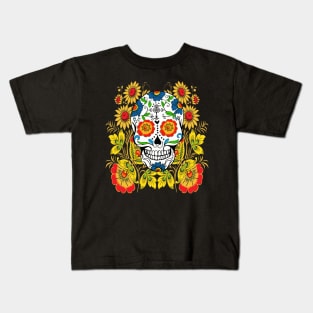 Yellow Floral Sugar Skull Day Of The Dead Kids T-Shirt